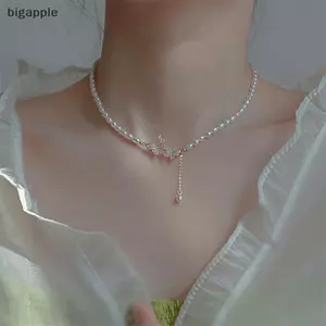 Bigapple Thanh Lịch Sáng Bóng Zircon Bướm Ngọc Trai Mặt Dây Chuyền Choker Dây Buộc Cho Bé Gái Nữ Nữ Có Thể Điều Chỉnh Mới Trang Sức Thời Trang RDG
