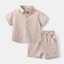 Bộ Bé Trai Đồ Bộ Bé Trai Áo Sơ Mi Cộc Tay Quần Short Cotton Mềm Mát Trơn Màu Lio Nuggap