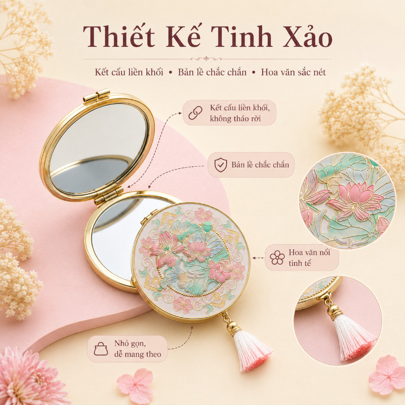 Gương Cầm Tay Họa Tiết Trung Hoa - Bạn Diện Đồ, Phụ Kiện Sang & Quà Tặng Tinh Tế, Chứa Đựng Tình Cảm