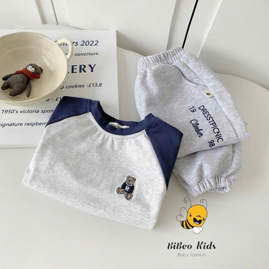 [BiBeo Kids] Bộ Quần Áo thu đông PHỐI TAY XANH THAN QUẦN XÁM cho bé trai