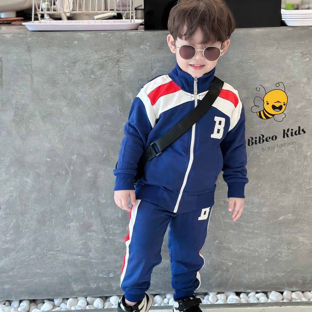 [3-7 TUỔI] Bộ quần áo thể thao Khóa kéo Thêu B  cho bé trai, Bộ quần áo thu đông cao cấp. hàng QC xịn xò