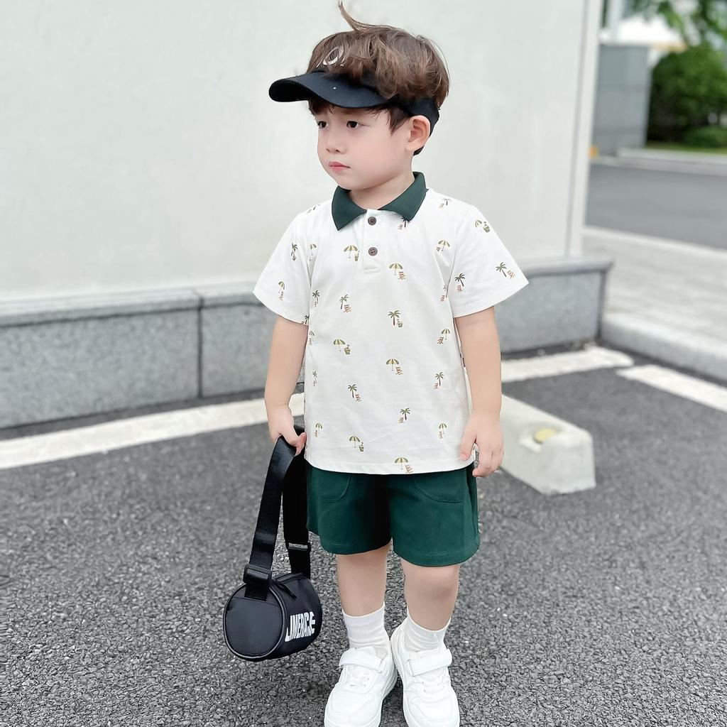 Bộ quần áo Polo In hình CÂY DỪA QUẦN XANH cho bé yêu, cotton mềm mát