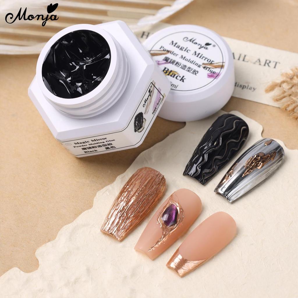 Monja 5ml Đen Đúc UV Gel Bán Chắc 3D Cứu Trợ Móng Tay Nghệ Thuật Ba Lan Cho Gương Ma Thuật Bột Chà Ngâm Tắt Đèn LED Chữa Khuôn Keo Dụng Cụ Thiết Kế Làm Móng Tay