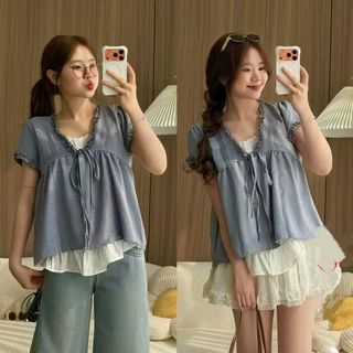 Áo babydoll dễ thương chất đũi hàn tay ngắn phối ren bèo 2 lớp nhiều màu hot trend. HÀNG MỚI VỀ