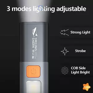 Đèn pin LED cá mập cười XPE Đèn pin siêu sáng có móc Đèn cắm trại có đèn LED sạc lại Đèn lồng cắm trại di động mới