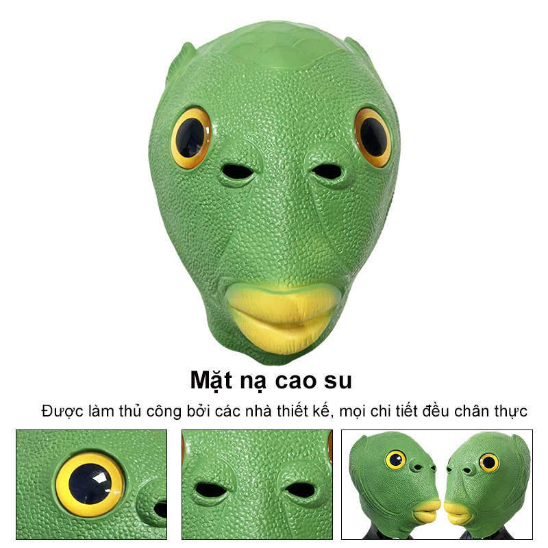 [48h] [COD] Mặt Nạ Cosplay Quái Vật Đầu Cá Xanh - Thiết Kế Vui Nhộn, Kích Thước ~30x26x25cm, Chất Liệu An Toàn