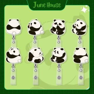 Móc - Kẹp bảng tên HSSV, nhân viên có thể kéo dãn - yoyo nhựa acrylic họa tiết Panda béo M64