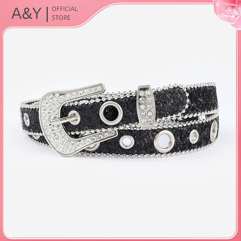A & Y Thắt Lưng Cao Bồi Da PU Phong Cách Gothic Y2K Với Chiếc Dây Kim Cương Giả, Phù Hợp Mặc Với Quần Jean Nam