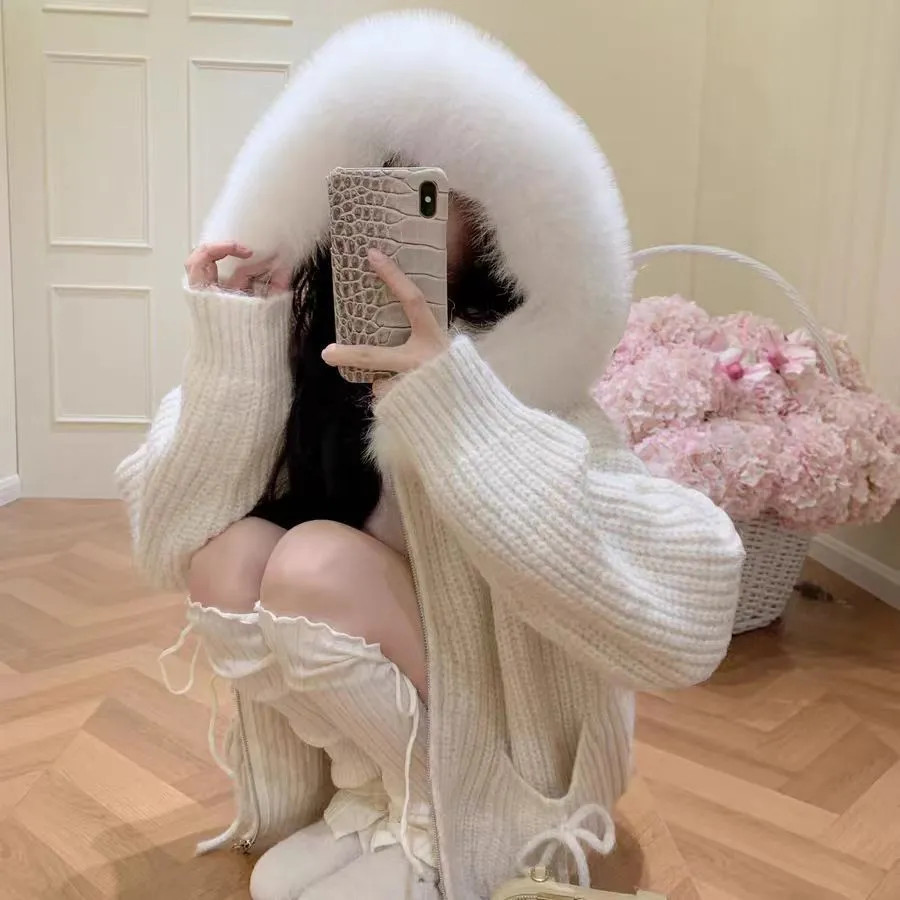Áo len nữ cổ có thể tháo rời phong cách Hàn Quốc dáng rộng thời trang dệt kim