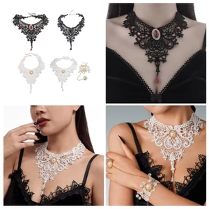 Treeling Retro Gothic Rỗng Ra Ren Vòng Cổ Với Ngọc Trai Có Thể Điều Chỉnh Chiều Dài Cổ Dây Xích Handmade Choker Thời Trang Enth