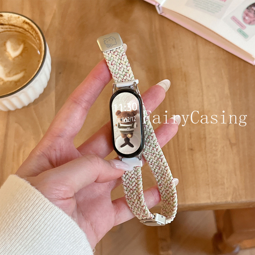 Dây đeo bện Nylon dễ thương cho Xiaomi Band 10 9 8 Pro Vòng đeo tay có khóa từ tính có thể thay thế cho Mi Band 7 6 5 4 3 Dây đeo cổ tay