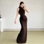 Cutenew Dây Đầm Maxi Gợi Cảm Tắt Vai Hình Eo Bodycon Thanh Lịch Nữ Mùa Hè Tính Khí Phong Cách