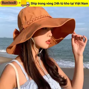 Mũ xô BAMBOOB, Vành rộng Mũ chống nắng chống tia cực tím, Nơ Polyester thời trang Mũ đi biển thoáng khí ngoài trời