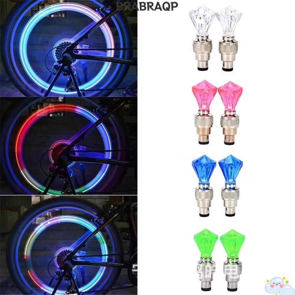BRABRAAA 2 Chiếc Lốp Van Nắp Đèn, Đá Quý Hình Đèn Flash LED Xe Đạp Bánh Xe, Đa Năng Chống Thấm Nước Polychrome LED Bánh Xe Lốp Xe Sử Dụng Xe Đạp