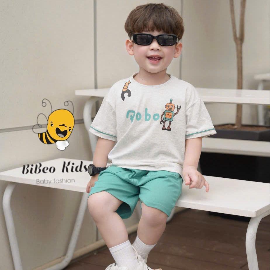 Bộ quần áo cộc tay IN ROBOT cho bé trai , Quần áo chất COTTON mềm thoải mái cho bé