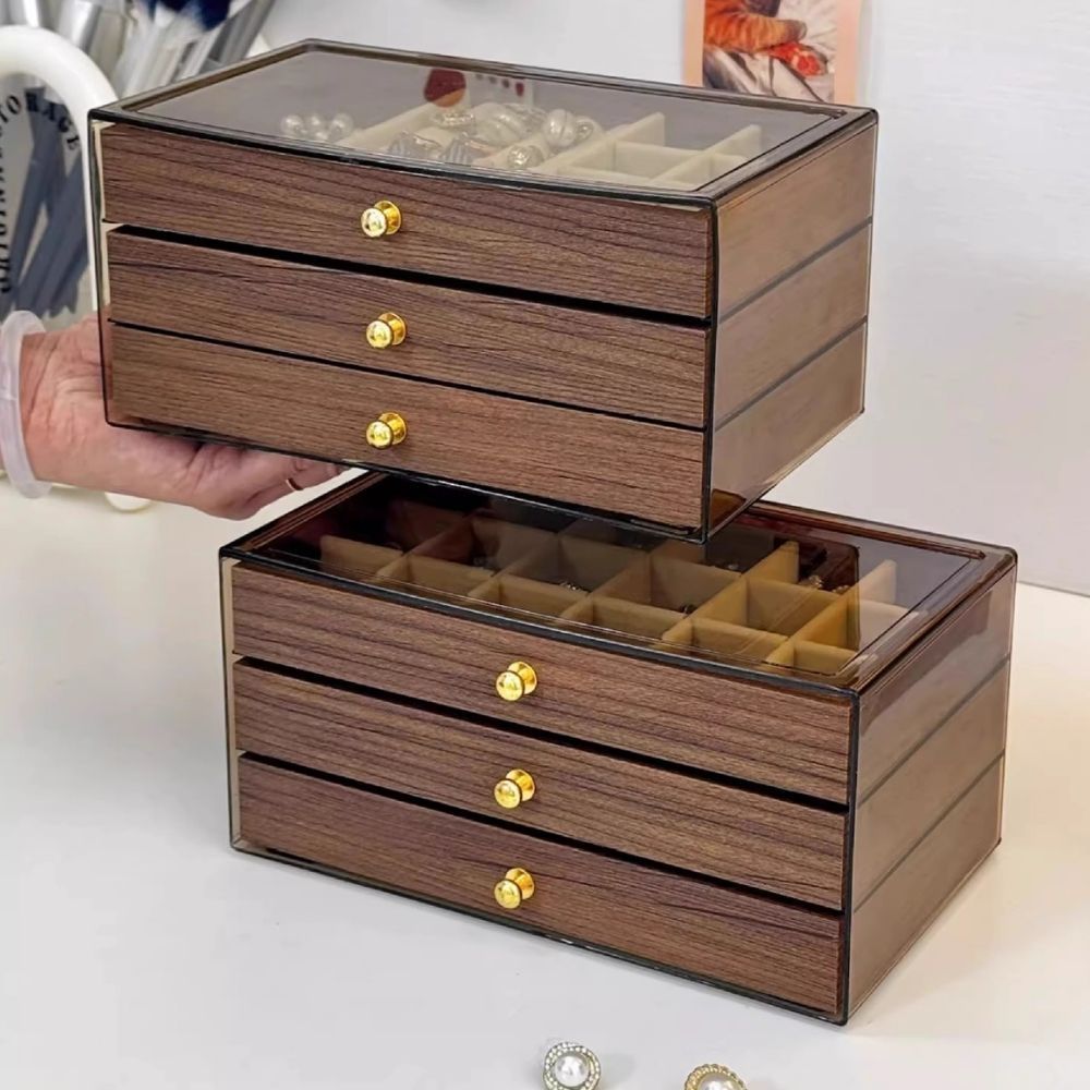 Hộp Đựng Trang Sức Gỗ Cao Cấp HomeMate – Khay Đựng Nhẫn, Dây Chuyền, Hoa Tai 3 Tầng Sang Trọng