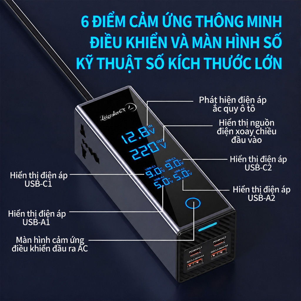 Bộ biến tần ô tô 300W chuyển đổi 12V sang 220V - Ổ cắm đa năng sạc nhanh trên xe hơi