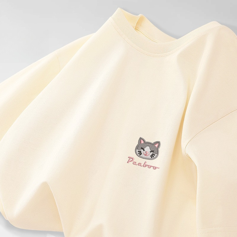（Giao hàng 24h）Angela Áo Thun THÊU, Áo Phông Thêu Chất Cotton Thoáng Mát Form Rộng Tay Lỡ Cho Nam Nữ Phong Cách Unisex