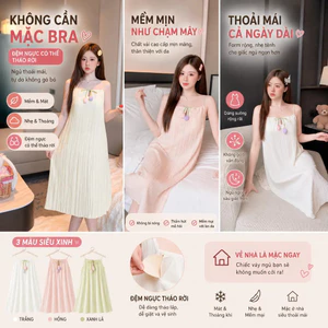 Bộ đồ ngủ nữ thời trang phong cách mới VN, Thích hợp để mặc ban ngày, có miếng đệm ngực, Váy dây đeo hai vai xếp li phong cách Hàn Quốc, vừa vặn dáng rộng, thiết kế cỡ lớn, thích hợp cho mọi người Trọng lượng khoảng 110 kg.
