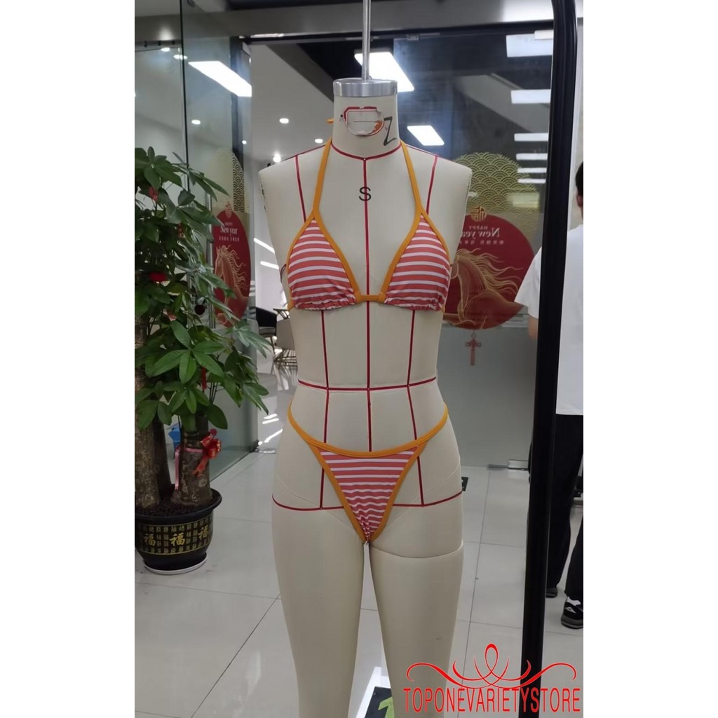Bộ Bikini tam giác sọc Topone Dây buộc bên 2 màu Đồ bơi Đồ bơi đi biển mùa hè