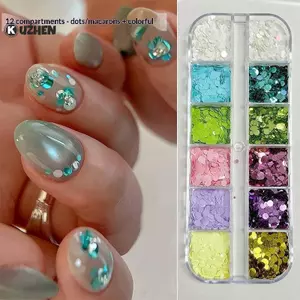 KUZHEN 12 Lưới Tròn Và Nhiều Màu Sắc Móng Tay Lấp Lánh Với Hoa Thiết Kế Cho DIY Art HOT