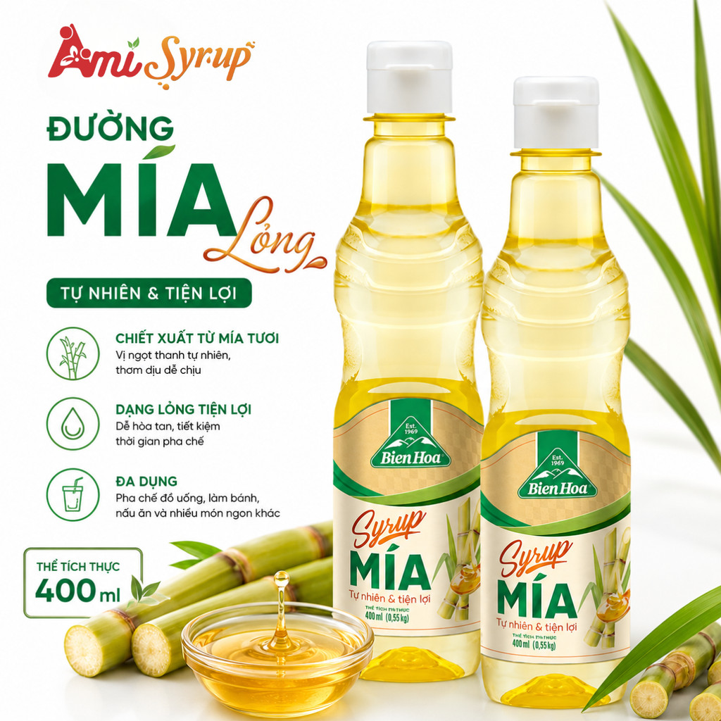 Đường Mía Lỏng Biên Hòa 400ml & 700ml Syrup Đường Mía Tự Nhiên Dễ Hòa Tan