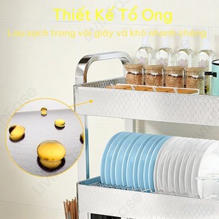 Kệ rửa bát 2 tầng inox trên bồn rửa với giá để dụng cụ, tổ chức đa năng cho bếp rửa bát và lưu trữ