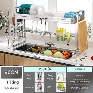 Kệ rửa bát 2 tầng inox trên bồn rửa với giá để dụng cụ, tổ chức đa năng cho bếp rửa bát và lưu trữ