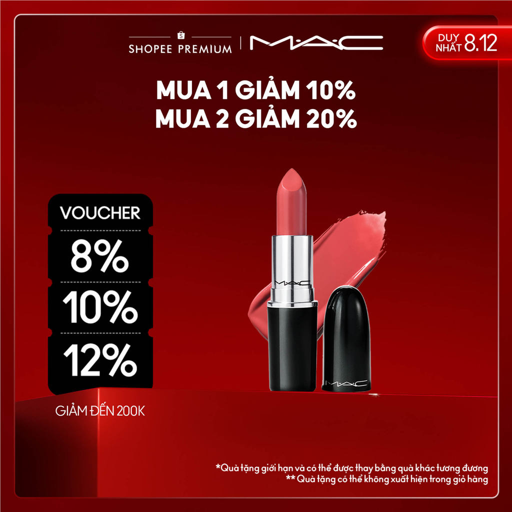 Son thỏi bóng MAC Lustreglass Sheer Shine Lipstick giúp dưỡng ẩm làm mềm cho đôi môi hiệu ứng căng bóng