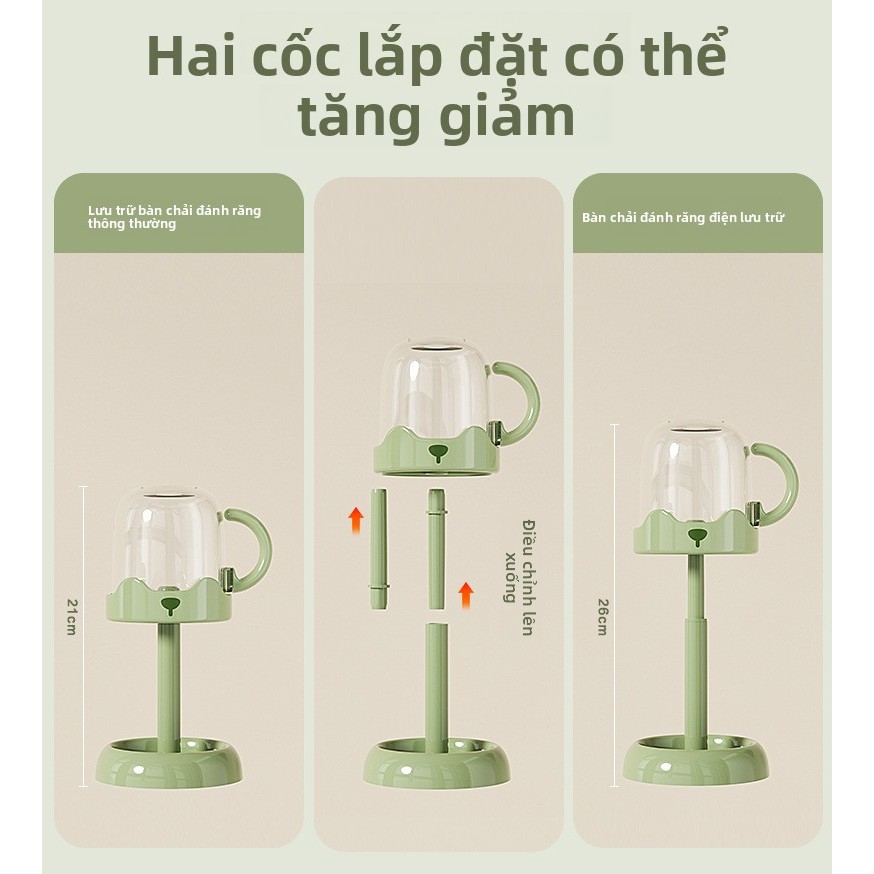 Giá đỡ bàn chải đánh răng điện có thể điều chỉnh + Cốc nước súc miệng- Phong cách đơn giản, tiết kiệm không gian
