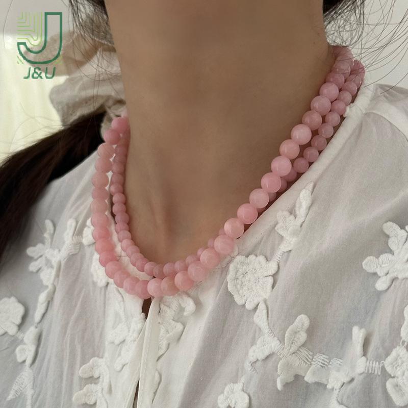 Vòng cổ choker nữ đơn giản với hạt đá tự nhiên màu hồng và xanh, phù hợp làm quà tặng hoặc trang sức hàng ngày