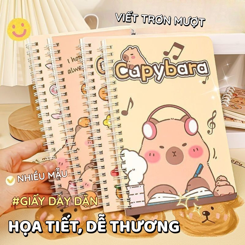 Vở Lò Xo A5 Capybara Kẻ Ngang – Sổ Tay Ghi Chép Cute 60 Trang vở kẻ ngang Dày Dặn Cho Học Sinh Sinh Viên