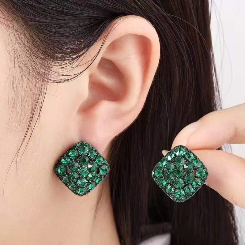 Tên sản phẩm: Bông tai nữ retro hình học kim cương ngọc lục bảo sang trọng và đơn giản, cao cấp.