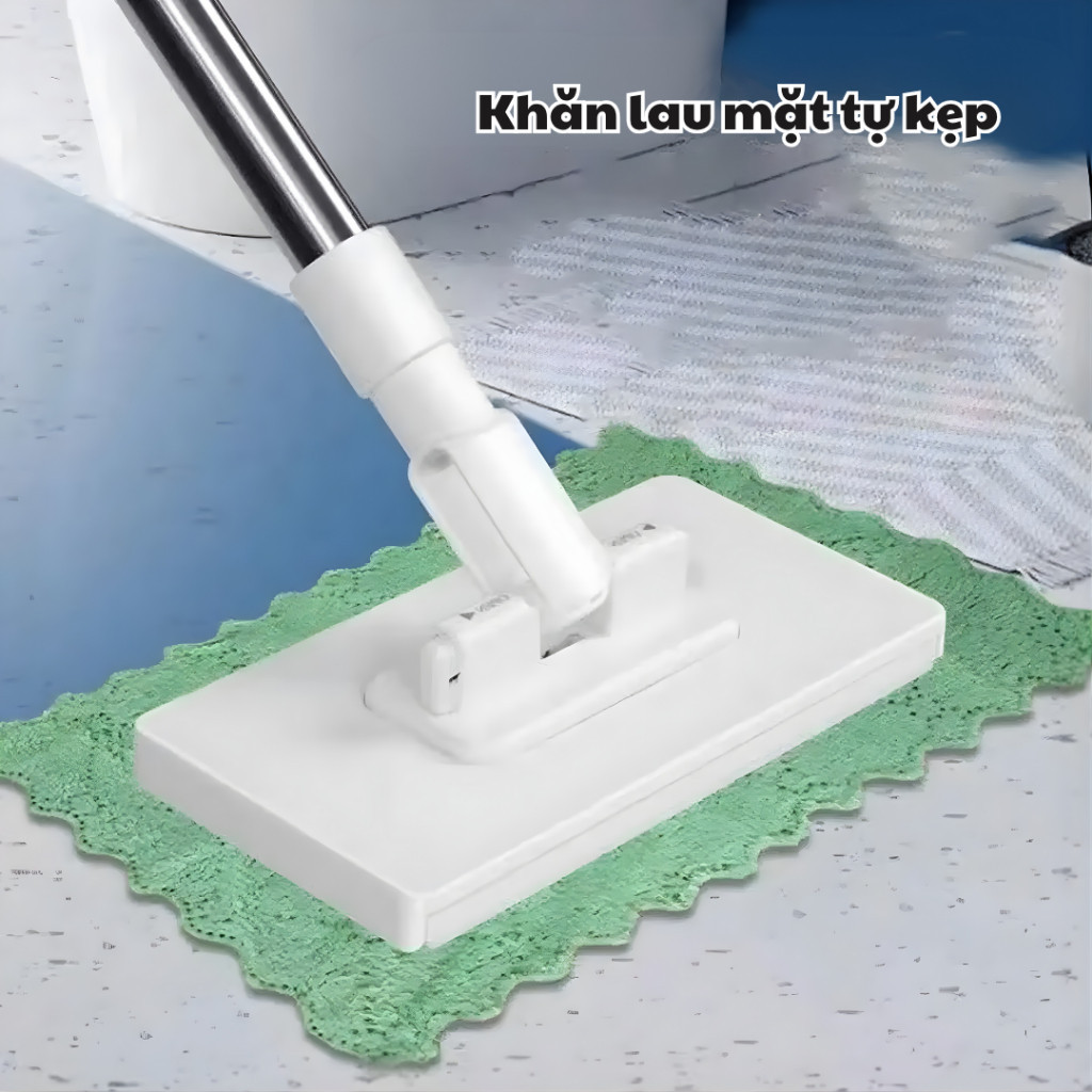 Cây Lau Nhà Kẹp Khăn Với Đầu Xoay 360°  Tiện Lợi Lau Sạch Mọi Ngóc Ngách, Tặng Kèm 2 Khăn