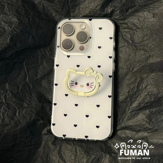 Vỏ Trái Tim Đen Dễ Thương Cho OPPO A76 A74 A73 A58 A58x A56 A56s A55 A55s, A54s A53 A53s A38 A36 A35 A33 A31 A32 4G 5G Phim Hoạt Hình Kitty Đứng Kem Chống Sốc Mặt Sau Trắng