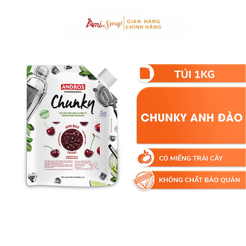 Mứt Trái Cây Chunky Andros Túi 1kg, Đặc Sắc Trái Cây Tự Nhiên, Hoàn Hảo Cho Pha Chế