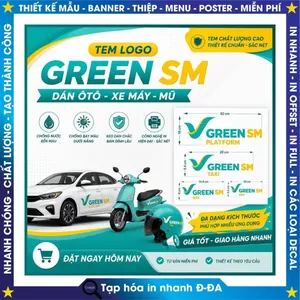Tem Logo Grenn SM, Mẫu mới của Xanh SM, dán Ôtô, Xe máy, Mũ Bảo Hiểm