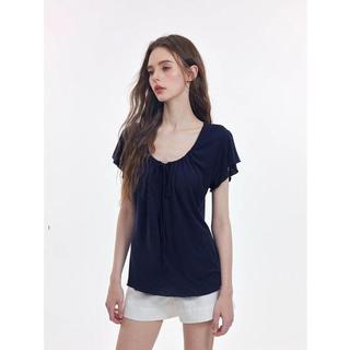 Nơ Dây Rút Phối Ren Áo Thun Nữ Mùa Hè Nhẹ Nhàng Rời Cảm Giác Ôm Hơn Phong Cách Hàn Quốc Nẹp Xếp Ly Top 0513