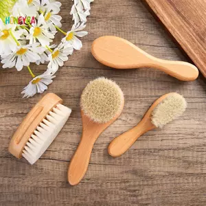 < Honeyba > Bàn chải tay cầm bằng gỗ Bàn chải tóc cho bé Sơ sinh Lược chải tóc cho trẻ sơ sinh Máy mát xa đầu Đẹp