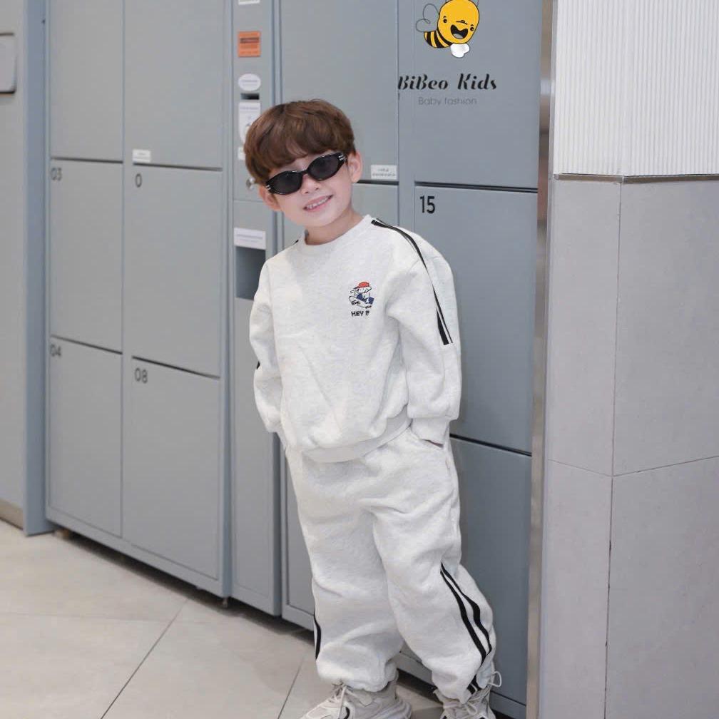 [BiBeo Kids] Bộ quần áo THỂ THAO PHỐI SỌC HEY BOY cho bé trai, Bộ quần áo thu đông dài tay cho bé