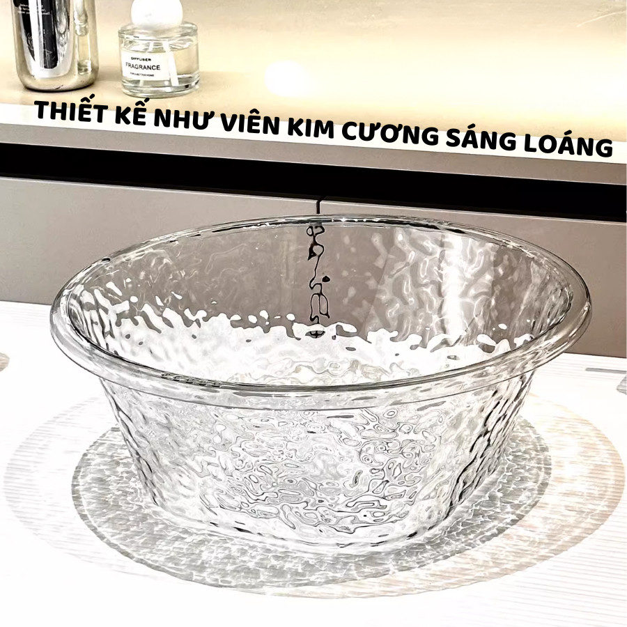 Chậu Rửa Mặt Trong Suốt Vân Kim Cương HomeMate, Thau Nhựa Acrylic Có Móc Treo Tiện Lợi Sang Trọng