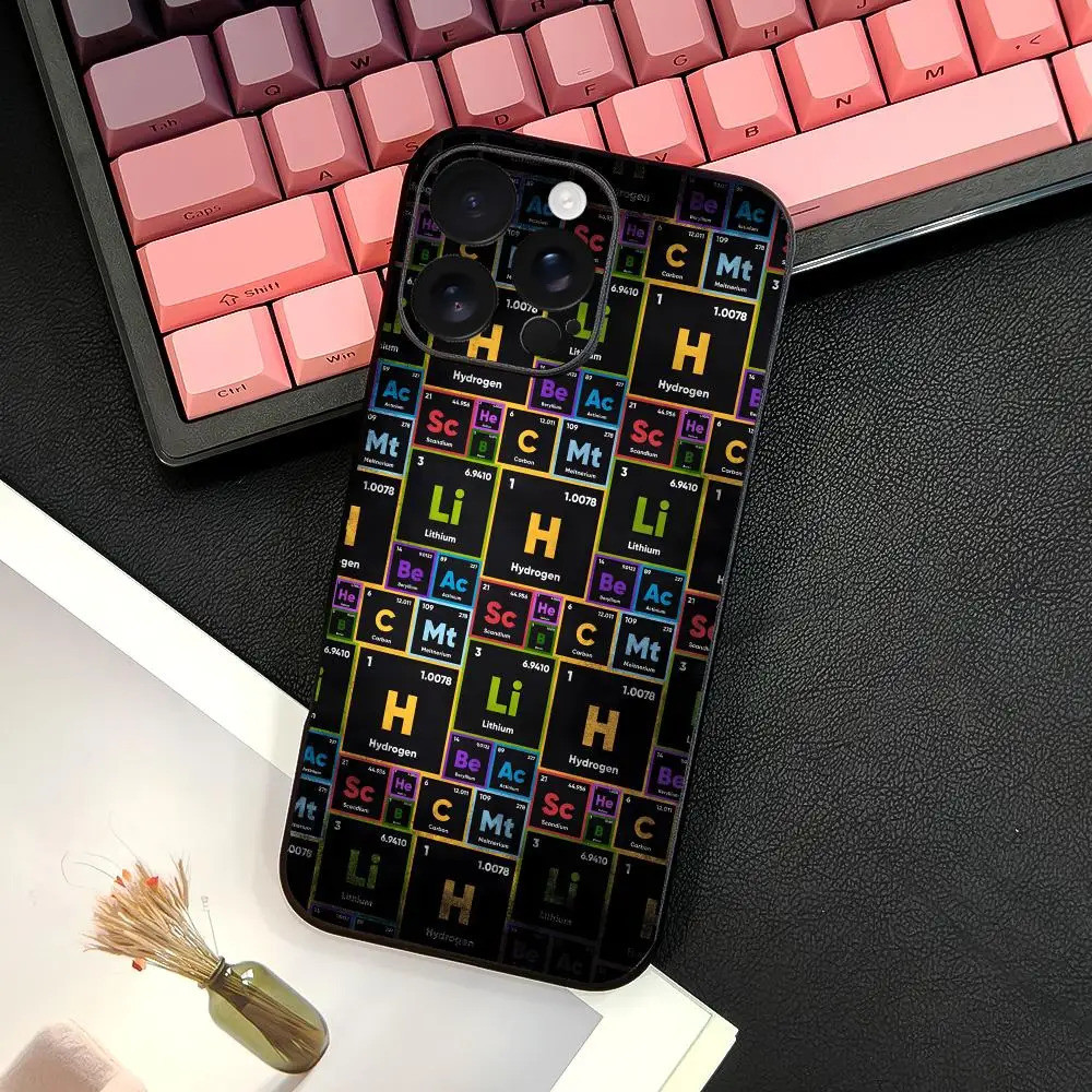 TP-2 Hóa Học Bảng Tuần Hoàn Ốp Lưng Điện Thoại IPhone 17 16 15 14 13 12 11 Pro Max Plus Mini Đen Mờ Vỏ Mềm Funda