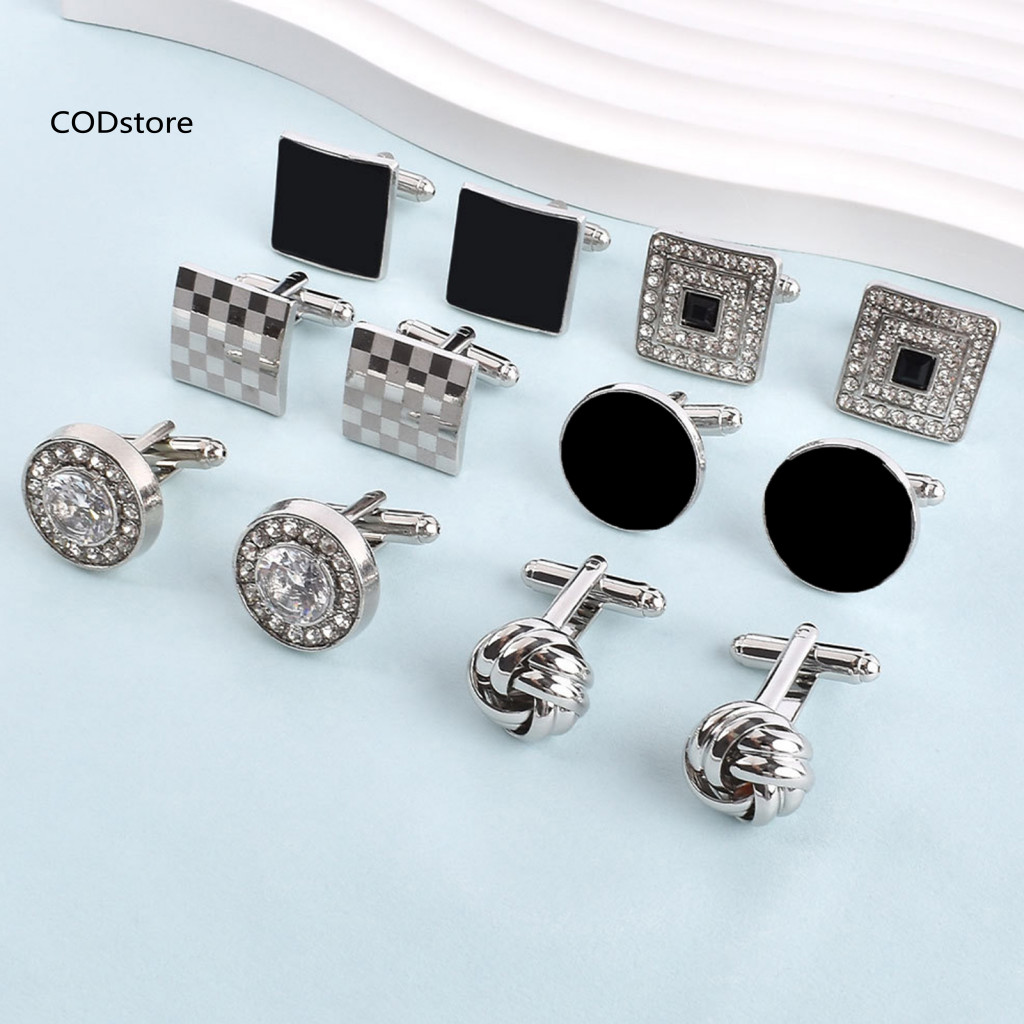 KDCOD * Phụ kiện áo sơ mi nam khuy măng sét Bộ khuy măng sét nam – Bề mặt mịn được đánh bóng bằng kim cương giả dát hình chữ nhật hình tròn xoắn hình dạng phù hợp với áo sơ mi nam