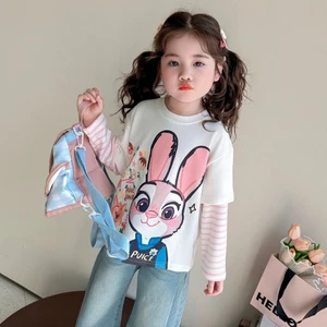 Áo thun hai mảnh hoạt hình cho bé gái Áo sơ mi đáy dài tay mùa xuân 90-140 Size HS6H