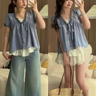 Áo babydoll dễ thương chất đũi hàn tay ngắn phối ren bèo 2 lớp nhiều màu hot trend. HÀNG MỚI VỀ