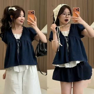 Áo babydoll dễ thương chất đũi hàn tay ngắn phối ren bèo 2 lớp nhiều màu hot trend. HÀNG MỚI VỀ