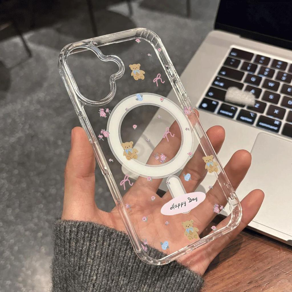 Mẫu gấu nhỏ hoa dệt phù hợp với vỏ điện thoại iPhone 17 Pro, 16 Pro, 14 Plus/12 Pro