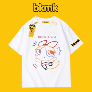 Áo thun 100% cotton cao cấp tay ngắn dáng rộng phong cách Hàn Quốc BKMK Color Line in hình cổ tròn thoải mái