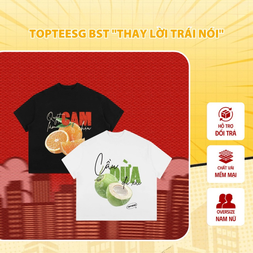 （Giao hàng 24h）Angela Áo thun form "Thay lời trái nói" unisex nam nữ tay ngắn cổ tròn cotton 2 chiều