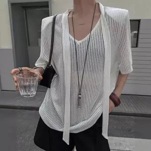Áo thun ngắn tay vai hợp thời trang dành cho nữ mùa hè Plus Size Fat MM dáng rộng cổ chữ V dáng ôm hơn Gạc thời trang Shou